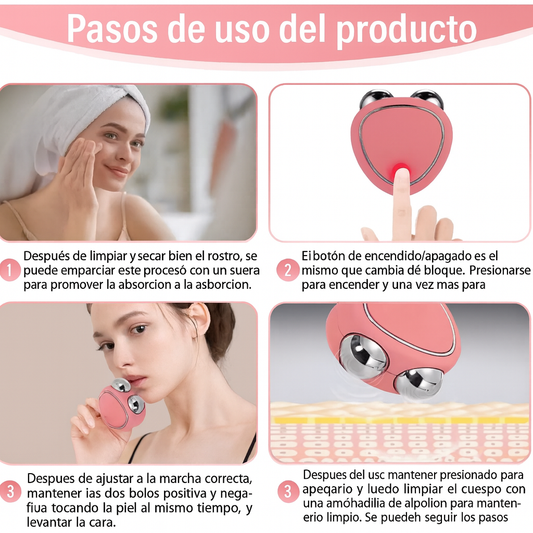 Masajeador Facial Microcorriente Premium Rosa Y Blanco